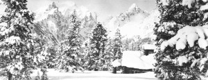 Jenny Lake in the snow. Photograph by Harrison Crandall, Gift of Hildegard Crandall.