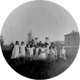 Uniformed girls at Shoshone Episcopal Girls School, ca. 1885-1895 (Beatrice Crofts Collection)